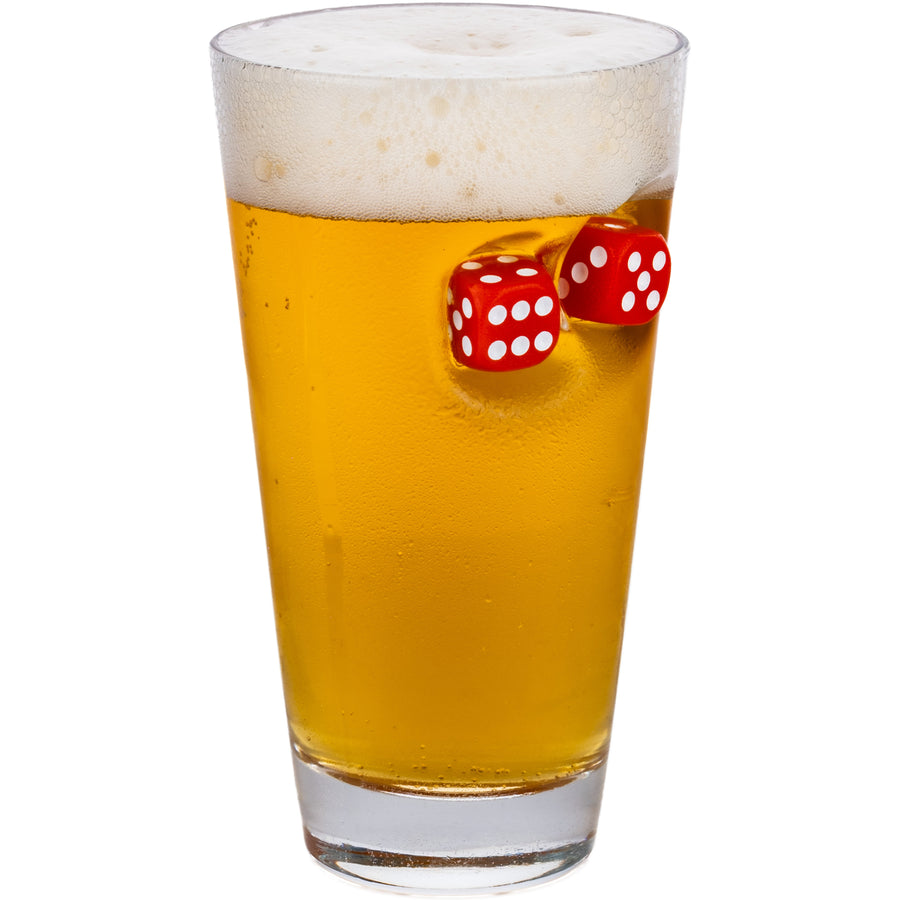 Würfel-Bierglas mit rotem Spielwürfel, 465 ml – Bellore