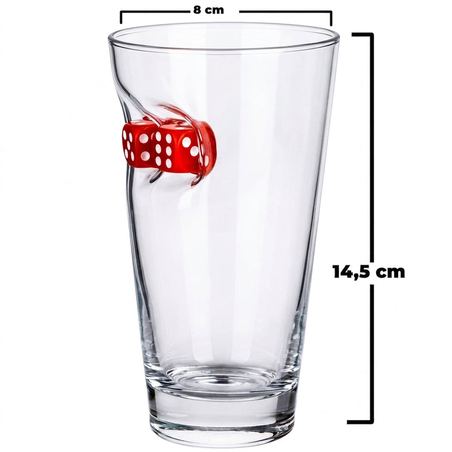 Würfel-Bierglas mit rotem Spielwürfel, 465 ml – Ansicht 5