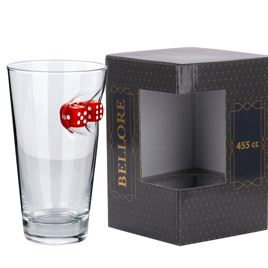 Würfel-Bierglas mit rotem Spielwürfel, 465 ml – Ansicht 4