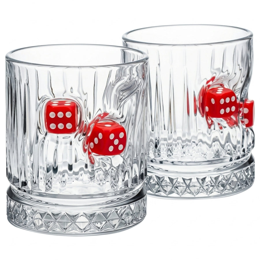 Würfel-Whiskygläser 2er-Set mit rotem Spielwürfel, 355 ml – Bellore