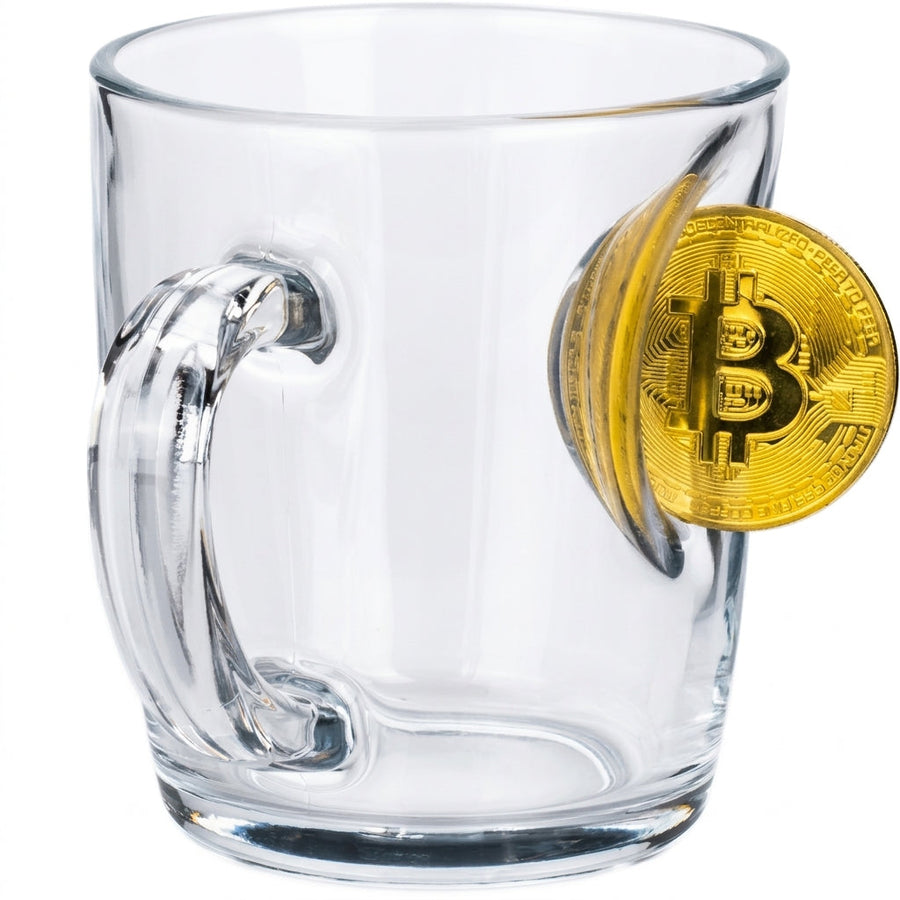 Bitcoin-Glastasse mit Bitcoin-Münze, 340 ml – Bellore