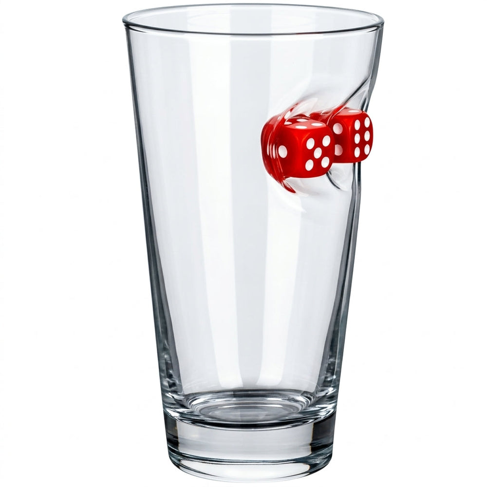 Würfel-Bierglas mit rotem Spielwürfel, 465 ml – Ansicht 2