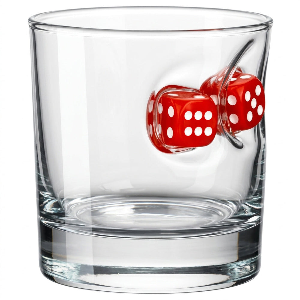 Würfel-Whiskyglas mit rotem Spielwürfel, 300 ml – Bellore