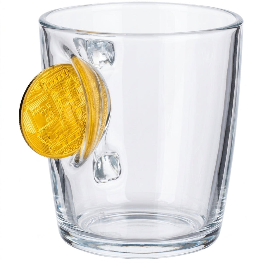 Bitcoin-Glastasse mit Bitcoin-Münze, 340 ml – Ansicht 3